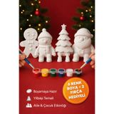 PRİNTELLA 4'lü Yılbaşı Boyama Seti Noel Baba Kardan Adam Ağaç Kurabiye + 6 Renk Boya 2 Fırça