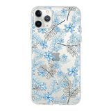 Printify Apple iPhone 11 Pro Max Uyumlu Kapak Floral Mavi Tasarımlı Şeffaf Silikon Kılıf