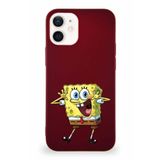 PrintiFy Apple Iphone 12 Mini Soft Premier Kapak Sünger Bob Tasarımlı Silikon Kılıf - Mürdüm