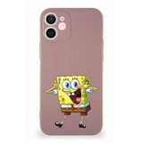 PrintiFy Apple Iphone 12 Mini Soft Premier Kapak Sünger Bob Tasarımlı Silikon Kılıf - Pudra