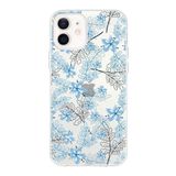 Printify Apple iPhone 12 Mini Uyumlu Kapak Floral Mavi Tasarımlı Şeffaf Silikon Kılıf