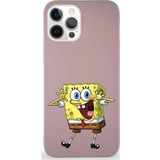 Printify Apple Iphone 12 Pro Max Soft Premier Kapak Sünger Bob Tasarımlı Silikon Kılıf - Pudra
