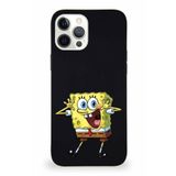 Printify Apple Iphone 12 Pro Max Soft Premier Kapak Sünger Bob Tasarımlı Silikon Kılıf - Siyah