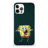 Printify Apple Iphone 12 Pro Max Soft Premier Kapak Sünger Bob Tasarımlı Silikon Kılıf - Yeşil