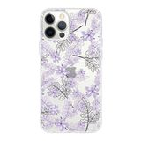 Printify Apple iPhone 12 Pro Max Uyumlu Kapak Floral Lila Tasarımlı Şeffaf Silikon Kılıf