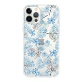 Printify Apple iPhone 12 Pro Max Uyumlu Kapak Floral Mavi Tasarımlı Şeffaf Silikon Kılıf