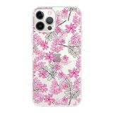 Printify Apple iPhone 12 Pro Uyumlu Kapak Floral Pembe Tasarımlı Şeffaf Silikon Kılıf