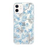 Printify Apple iPhone 12 Uyumlu Kapak Floral Mavi Tasarımlı Şeffaf Silikon Kılıf