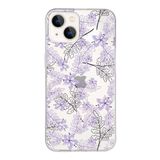 Printify Apple iPhone 13 Mini Uyumlu Kapak Floral Lila Tasarımlı Şeffaf Silikon Kılıf