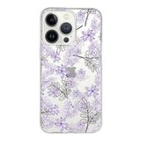 Printify Apple iPhone 13 Pro Max Uyumlu Kapak Floral Lila Tasarımlı Şeffaf Silikon Kılıf