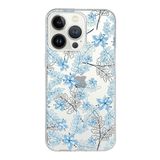 Printify Apple iPhone 13 Pro Max Uyumlu Kapak Floral Mavi Tasarımlı Şeffaf Silikon Kılıf