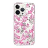 Printify Apple iPhone 13 Pro Max Uyumlu Kapak Floral Pembe Tasarımlı Şeffaf Silikon Kılıf