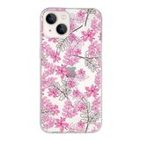 Printify Apple iPhone 13 Uyumlu Kapak Floral Pembe Tasarımlı Şeffaf Silikon Kılıf