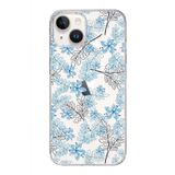 Printify Apple iPhone 14 Plus Uyumlu Kapak Floral Mavi Tasarımlı Şeffaf Silikon Kılıf