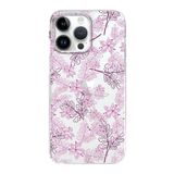 Printify Apple iPhone 14 Pro Uyumlu Kapak Floral Pembe Tasarımlı Şeffaf Silikon Kılıf