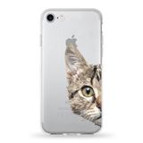 PrintiFy Apple iPhone 8 Plus ile Uyumlu Kapak Catface Tasarımlı 1mm Fit Şeffaf Silikon Kılıf