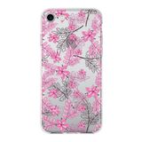 Printify Apple iPhone 8 Uyumlu Kapak Floral Pembe Tasarımlı Şeffaf Silikon Kılıf