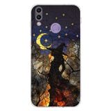 PrintiFy Honor 8C ile Uyumlu Vitray Cadı Saati Tasarımlı Şeffaf Silikon Kılıf