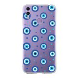 PrintiFy Huawei Honor 8C ile Uyumlu 1mm Slim Fit Nazar Boncuğu 1 Baskılı Şeffaf Kılıf