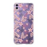 PrintiFy Huawei Honor 8C ile Uyumlu Kapak Floral Kırmızı Tasarımlı 1mm Fit Şeffaf Silikon Kılıf