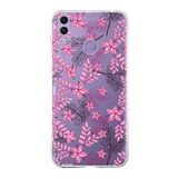 PrintiFy Huawei Honor 8C ile Uyumlu Kapak Floral Pembe Tasarımlı 1mm Fit Şeffaf Silikon Kılıf