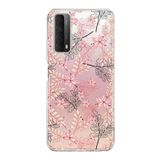 PrintiFy Huawei P Smart 2021 ile Uyumlu Kapak Floral Kırmızı Tasarımlı 1mm Fit Şeffaf Silikon Kılıf