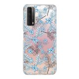 PrintiFy Huawei P Smart 2021 ile Uyumlu Kapak Floral Mavi Tasarımlı 1mm Fit Şeffaf Silikon Kılıf