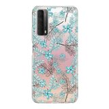 PrintiFy Huawei P Smart 2021 ile Uyumlu Kapak Floral Su Yeşili Tasarımlı 1mm Fit Şeffaf Silikon Kılıf