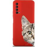 PrintiFy Huawei P Smart 2021 Uyumlu Lansman Kılıf Catface Tasarımlı İçi Kadife Kapak kirmizi