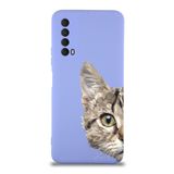 PrintiFy Huawei P Smart 2021 Uyumlu Lansman Kılıf Catface Tasarımlı İçi Kadife Kapak lila