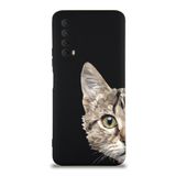 PrintiFy Huawei P Smart 2021 Uyumlu Lansman Kılıf Catface Tasarımlı İçi Kadife Kapak siyah