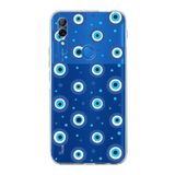 PrintiFy Huawei P Smart Z ile Uyumlu Nazar Boncuğu 1 Baskılı Kamera Korumalı Şeffaf Silikon Kılıf