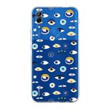 PrintiFy Huawei P Smart Z ile Uyumlu Nazar Boncuğu 2 Baskılı Kamera Korumalı Şeffaf Silikon Kılıf