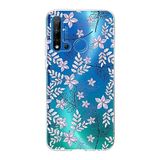 PrintiFy Huawei P20 Lite 2019 ile Uyumlu Kapak Floral Lila Tasarımlı 1mm Fit Şeffaf Silikon Kılıf