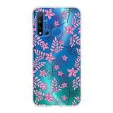 PrintiFy Huawei P20 Lite 2019 ile Uyumlu Kapak Floral Pembe Tasarımlı 1mm Fit Şeffaf Silikon Kılıf