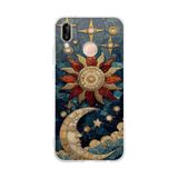 PrintiFy Huawei P20 Lite ile Uyumlu Vitray Sol ve Luna Tasarımlı Şeffaf Silikon Kılıf