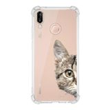 Printify Huawei P20 Lite Uyumlu Köşe Korumalı Antişok Kapak Catface Tasarımlı Şeffaf Kılıf