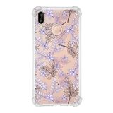 Printify Huawei P20 Lite Uyumlu Köşe Korumalı Antişok Kapak Floral Lila Tasarımlı Şeffaf Kılıf