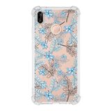 Printify Huawei P20 Lite Uyumlu Köşe Korumalı Antişok Kapak Floral Mavi Şekiller Tasarımlı Şeffaf Kılıf