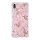 Printify Huawei P20 Lite Uyumlu Köşe Korumalı Antişok Kapak Floral Pudra Tasarımlı Şeffaf Kılıf
