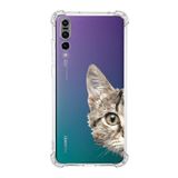 Printify Huawei P20 Pro Uyumlu Köşe Korumalı Antişok Kapak Catface Tasarımlı Şeffaf Kılıf