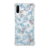 Printify Huawei P30 Lite Uyumlu Köşe Korumalı Antişok Kapak Floral Mavi Şekiller Tasarımlı Şeffaf Kılıf