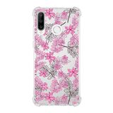 Printify Huawei P30 Lite Uyumlu Köşe Korumalı Antişok Kapak Floral Pembe Tasarımlı Şeffaf Kılıf