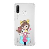Printify Huawei P30 Lite Uyumlu Köşe Korumalı Antişok Kapak Vespagirl Şekiller Tasarımlı Şeffaf Kılıf
