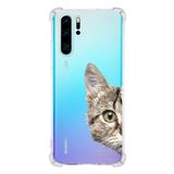 Printify Huawei P30 Pro Uyumlu Köşe Korumalı Antişok Kapak Catface Tasarımlı Şeffaf Kılıf