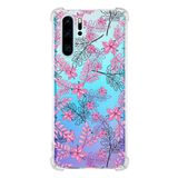 Printify Huawei P30 Pro Uyumlu Köşe Korumalı Antişok Kapak Floral Pembe Tasarımlı Şeffaf Kılıf