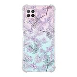 Printify Huawei P40 Lite Uyumlu Köşe Korumalı Antişok Kapak Floral Lila Tasarımlı Şeffaf Kılıf