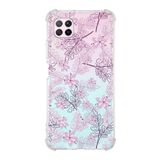 Printify Huawei P40 Lite Uyumlu Köşe Korumalı Antişok Kapak Floral Pudra Tasarımlı Şeffaf Kılıf