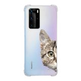 Printify Huawei P40 Pro Uyumlu Köşe Korumalı Antişok Kapak Catface Tasarımlı Şeffaf Kılıf