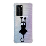 Printify Huawei P40 Pro Uyumlu Köşe Korumalı Antişok Kapak Çizgi Kedi Tasarımlı Şeffaf Kılıf